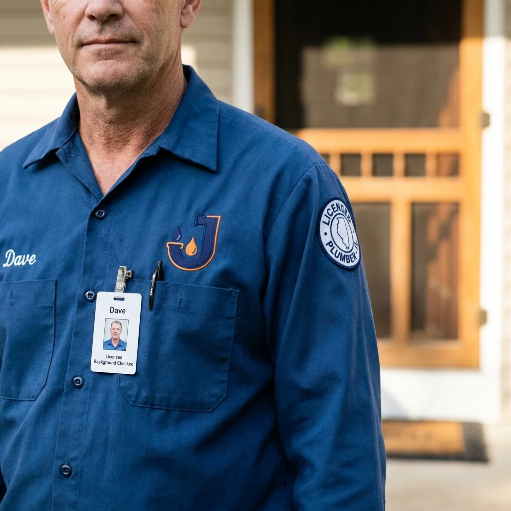 Licensed plumber showing ID badge in Yelm, WA