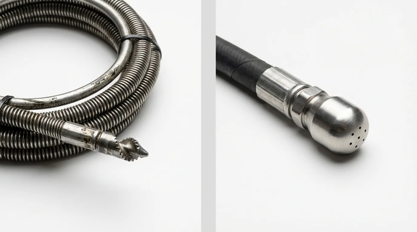 Drain snake cable and hydro jetting nozzle used for drain cleaning in Yelm, WA