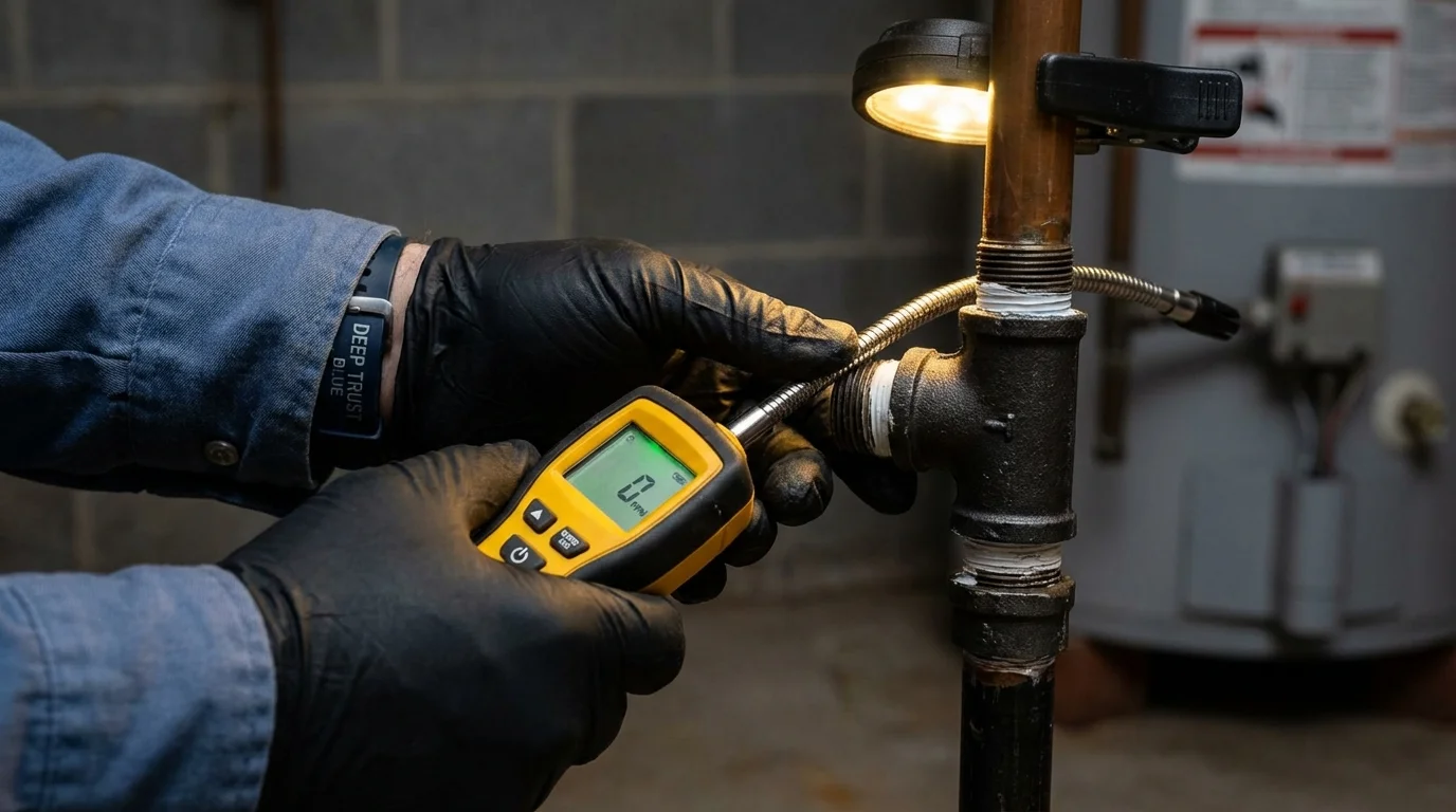 Gas leak detection with electronic sniffer by Johns Plumbing LLC in Yelm
