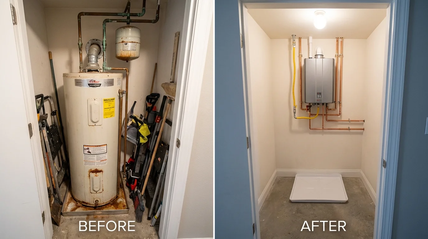 Tank water heater versus wall-mounted tankless unit comparison for Yelm, WA homeowners