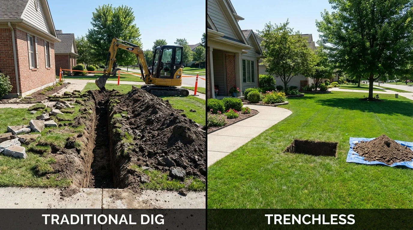 Trenchless sewer repair with minimal yard damage versus traditional excavation in Yelm, WA
